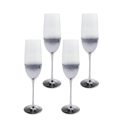 Set de 4 Pahare de Șampanie Night Sky 220 7x7x26 cm, Sticlă Argintiu - Kare Design [0]