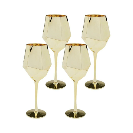 Bucatarie - Set de 4 Pahare de Vin Diamond 660 11x11x28 cm, Sticlă Auriu - Kare Design