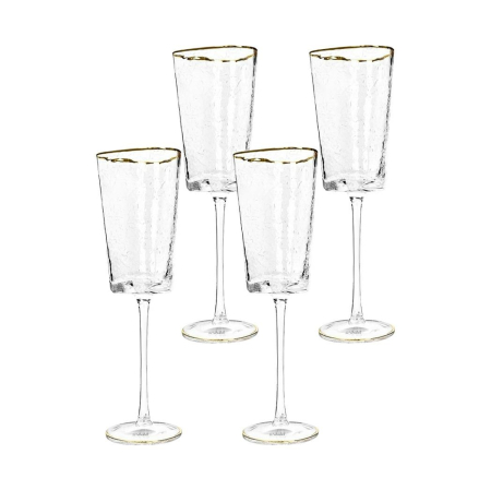 Set de 4 Pahare de Vin Hommage 300 9x9x22 cm, Sticlă Transparent Accente Aurii - Kare Design [0]