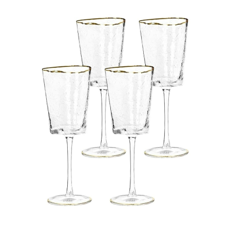 Produse - Set de 4 Pahare de Vin Hommage 400 9,5x9,5x23,5 cm, Sticlă Transparent Acente Aurii - Kare Design