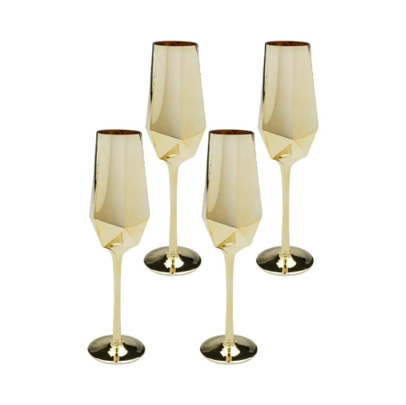 Bucatarie - Set de 4 Pahare pentru Șampanie Diamond 365 7,9x7,9x30 cm, Sticlă Colorată Auriu - Kare Design