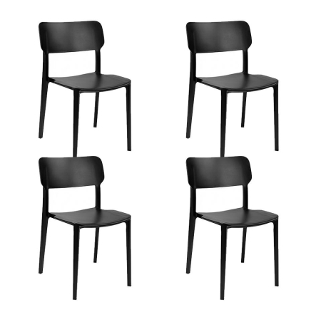 Scaune - Set de 4 Scaune Agat Premium 53x49x80 cm, Polipropilenă Negru - King Home