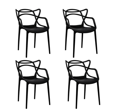 Produse - Set de 4 Scaune Hilo 55x58x81 cm, Polipropilenă Negru - Modesto Design