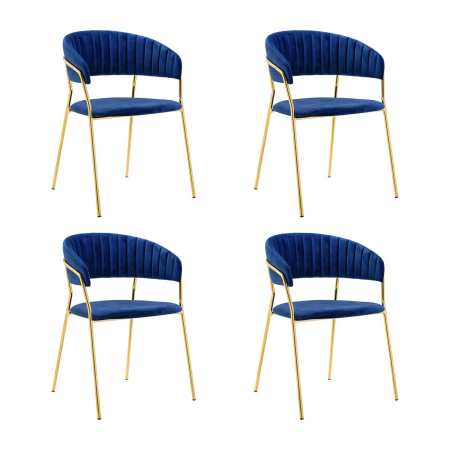 Produse - Set de 4 Scaune Margo 57x50x78 cm, Catifea Albastru Închis Auriu - King Home