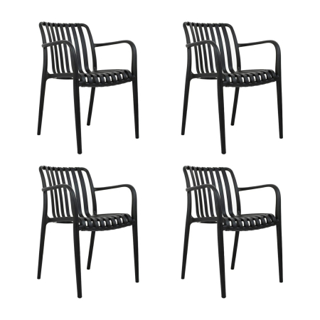 Produse - Set de 4 Scaune Strips Arm 56x60x80 cm, Polipropilenă Negru - Modesto Design