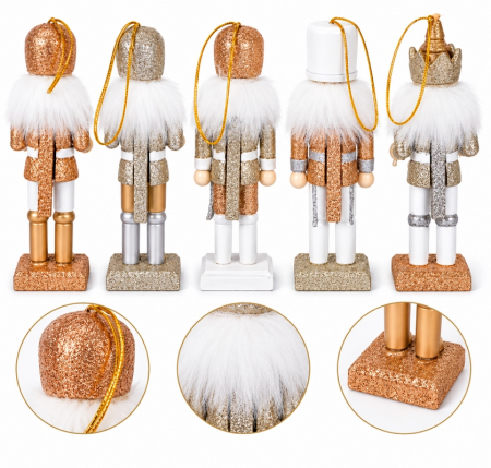 Set de 5 decorațiuni de Crăciun / spargătoare de nuci Cracker, Auriu - SHP [3]