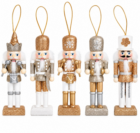 Decoratiuni de craciun - Set de 5 decorațiuni de Crăciun / spargătoare de nuci Cracker, Auriu - SHP
