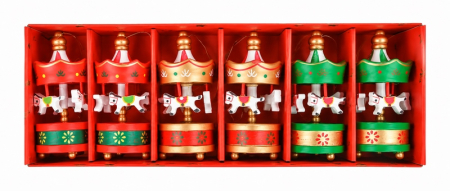 Produse - Set de 6 decorațiuni pentru brad carusel Karusel, Czerwony, Verde, Auriu - SHP