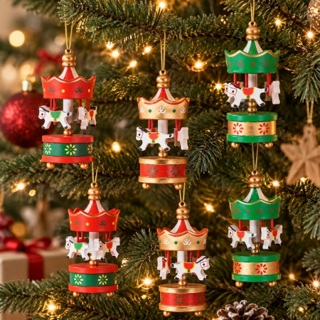 Set de 6 decorațiuni pentru brad carusel Karusel, Czerwony, Verde, Auriu - SHP [1]