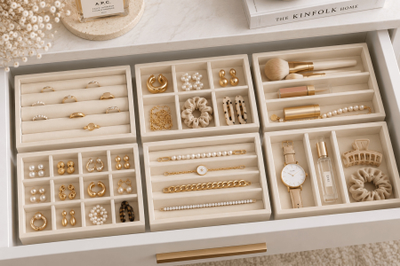 Set de 6 Organizatoare pentru Bijuterii Sorrel 21x2,2x12,5 cm, Catifea Bej - SHP [1]