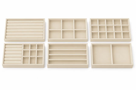 Decoratiuni - Set de 6 Organizatoare pentru Bijuterii Sorrel 21x2,2x12,5 cm, Catifea Bej - SHP