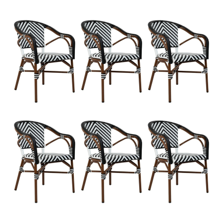 Produse - Set de 6 Scaune de Grădină Cafe Azure 60x62x83 cm, Alb, Negru Efect Lemn Nuc - King Home