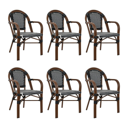 Produse - Set de 6 Scaune de Grădină Cafe Paris Arm 57x57x88 cm, Aluminiu Maro - King Home