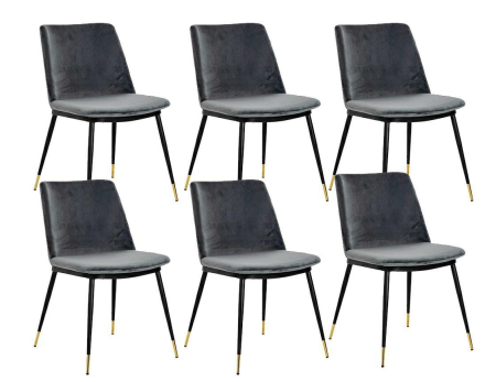 Produse - Set de 6 Scaune Diego 50x58x82 cm, Catifea Negru-Auriu - King Home