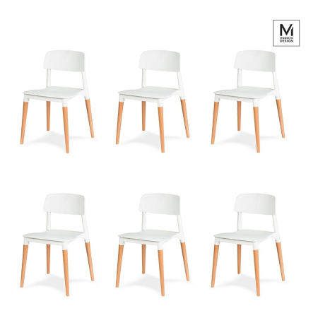 Produse - Set de 6 Scaune Ecco 42x49x78 cm, Polipropilenă și Lemn de Fag Alb - Modesto Design