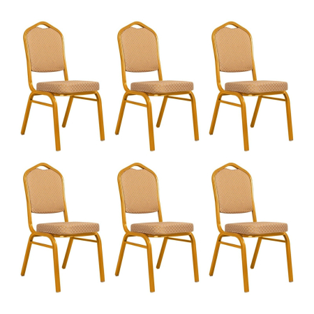 Produse - Set de 6 Scaune Hera 46x58x93,5 cm, Țesătură și Oțel Bej Aurie - King Home