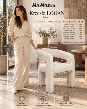 Set de 6 Scaune Logan 61x54x76 cm, Alb - MaMaison [2]