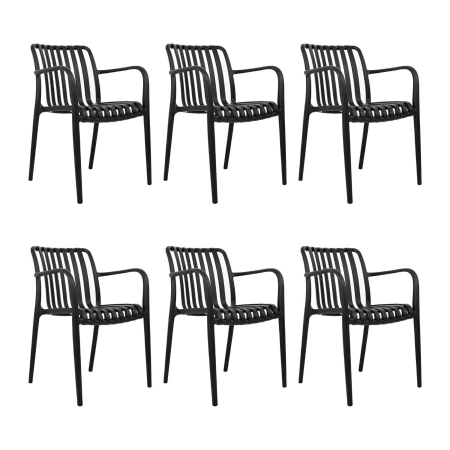 Produse - Set de 6 Scaune Strips Arm 56x60x80 cm, Polipropilenă Negru - Modesto Design