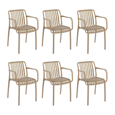 Produse - Set de 6 Scaune Strips Arm UV 40x40x78 cm, Plastic Bej - King Home
