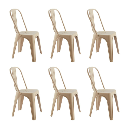 Produse - Set de 6 Scaune Tower Paris PP 46x50x86 cm, Plastic Bej Mat - King Home