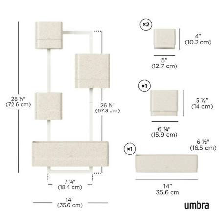 Set de Ghivece Cubiko Alb din Plastic și Fibră Lemnoasă Reciclată Alb, 36x18x72cm, Umbra 1018767-1313 [9]
