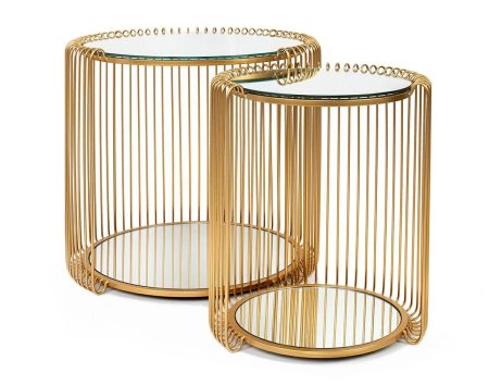 Produse - Set de Măsuțe Wire Double II 45x45x46 cm, Metal Alamă - Kare Design