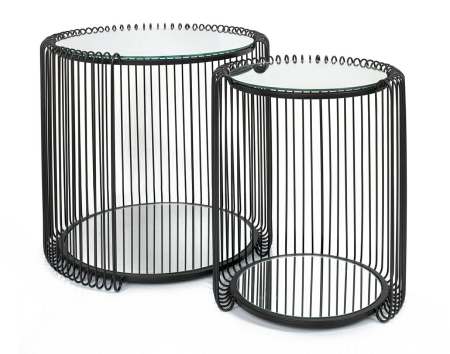 Produse - Set de Măsuțe Wire Double II 45x45x46 cm, Negru Lucios - Kare Design