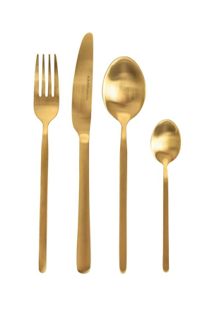 Bucatarie - Set de Tacâmuri Gloria Matt Gold 14,2x25x6 cm, Oțel Inoxidabil și Alamă Auriu Mat - Kare Design