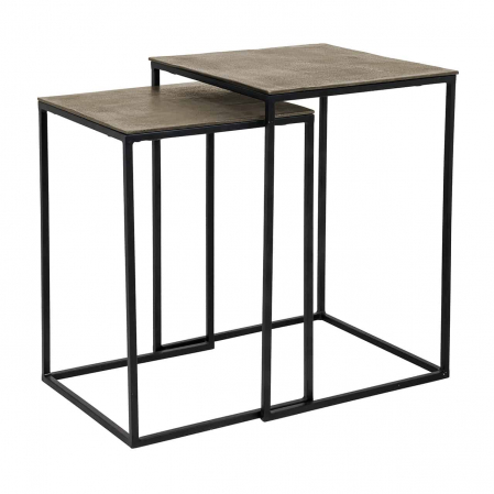 Produse - Set doua masute cafea patrate metal auriu sampanie Sotiri 40x40 cm, design industrial lux, 825031 - Richmond Interiors
