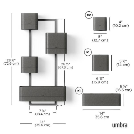 Set Ghivece Cubiko 36x18x72 cm, Plastic și Fibre Lemnoase Negru - Umbra [8]