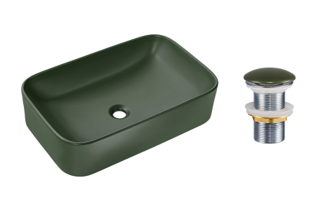 Promotii - Set Lavoar KAMA 60 cm, cu ventil click-clack, pentru blat, Verde Mat - COMAD