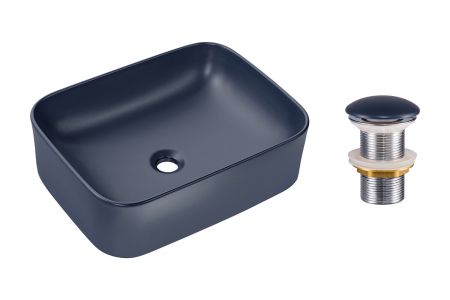 Promotii - Set Lavoar 50 cm, cu ventil click-clack, Albastru Marin Mat - COMAD