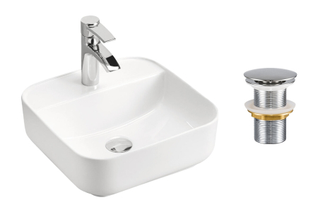 Mobilier Baie - Set Lavoar 40 cm, cu Ventil Click-Clack, de Blat, Alb Lucios - COMAD