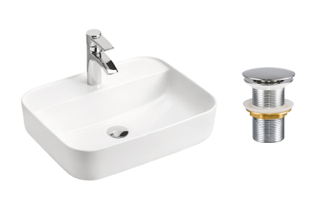 Promotii - Set Lavoar 50 cm, cu ventil click-clack, pentru blat, Alb Lucios - COMAD