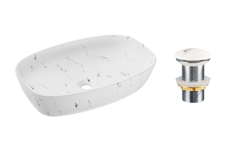 Mobilier Baie - Set Lavoar 50 cm, cu ventil click-clack, pentru blat, Alb Mat - COMAD