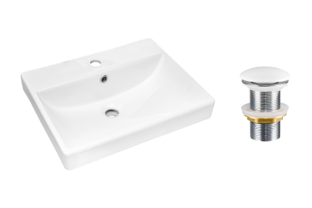Mobilier Baie - Set Lavoar 60 cm, cu ventil click-clack, pentru blat, Alb Lucios - COMAD
