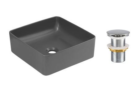 Mobilier Baie - Set Lavoar SLIM 40 cm, cu Ventil Click-Clack, Lavoar Aplica, Gri Mat - COMAD