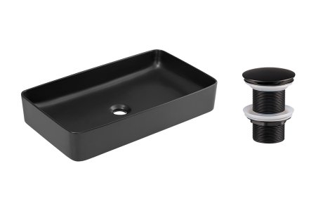 Mobilier Baie - Set Lavoar SLIM 60 cm, cu Ventil Click-Clack, Lavoar Aplica, Negru Mat - COMAD