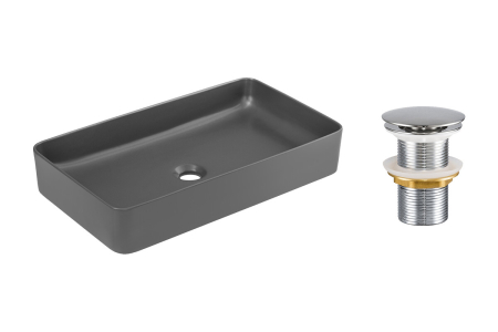 Mobilier Baie - Set Lavoar SLIM 60 cm, cu Ventil Click-Clack, Lavoar Aplica, Gri Mat - COMAD