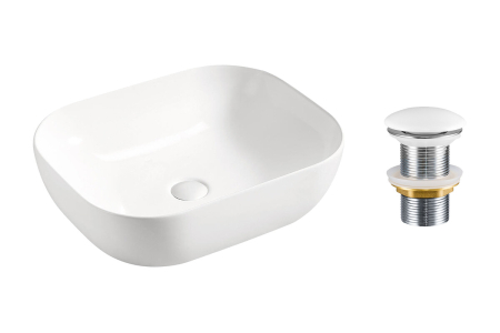 Mobilier Baie - Set Lavoar SMILE 50 cm, cu Ventil Click-Clack, Aplica, Alb Lucios - COMAD