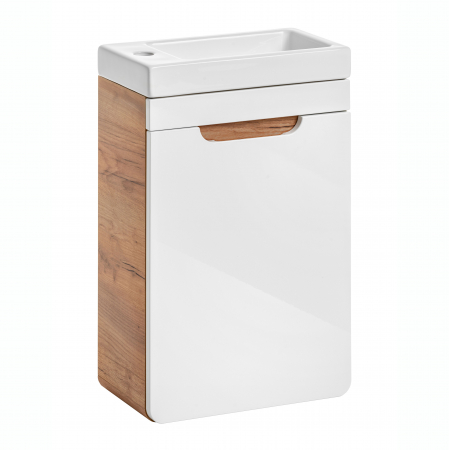 Seturi mobilier baie - Set lavoar + masca Aruba 40 cm, MDF alb lucios, stejar auriu