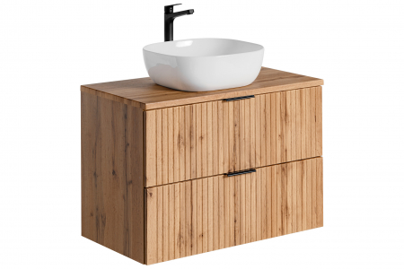 Seturi mobilier baie - SET MASCA + BLAT ȘI LAVOAR APLICAT ADEL OAK 80 CM, MDF RIFLAT, CULOARE STEJAR - Comad