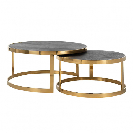 Produse - Set masute cafea lux Geral Ø91 cm stejar negru, picioare aurii/argintii otel, 7465 - Richmond Interiors