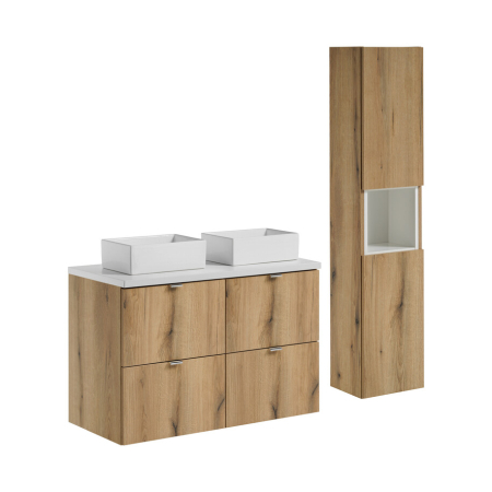 Set mobilier 100 cm cu blat, 2 lavoare pe blat Gaja și dulap înalt Nova Oak COMAD SET-NOA B WHITE 100CM S UN GAJA SW HC [0]