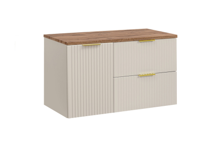 Promotii - Set Mobilier Baie Adel Cashmere 100 cm, cu Blat, Stejar Wotan și Cașmir Mat - COMAD