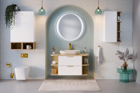 Set Mobilier Aster White 100 cm, cu blat, Alb Mat cu Mânere Stejar Cremona - COMAD [3]