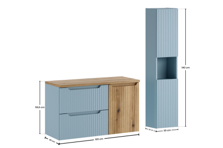 Set Mobilier Baie Nova Denim 100 cm, cu Blat, Dulap cu Coș de Rufe și Dulap Înalt, Denim - COMAD [3]