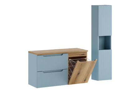 Set Mobilier Baie Nova Denim 100 cm, cu Blat, Dulap cu Coș de Rufe și Dulap Înalt, Denim - COMAD [1]