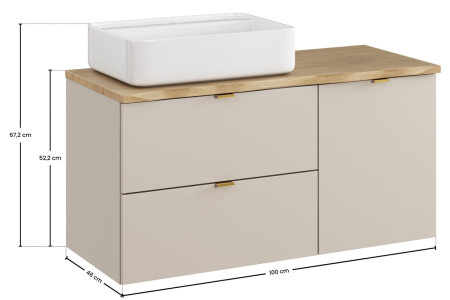 Set Mobilier Baie Dalia Cashmere 100 cm, cu Blat, Cos Rufe și Lavoar, Stejar Cremona, Cașmir Mat - COMAD [3]