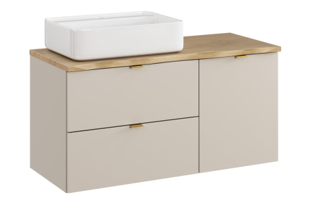 Promotii - Set Mobilier Baie Dalia Cashmere 100 cm, cu Blat, Cos Rufe și Lavoar, Stejar Cremona, Cașmir Mat - COMAD